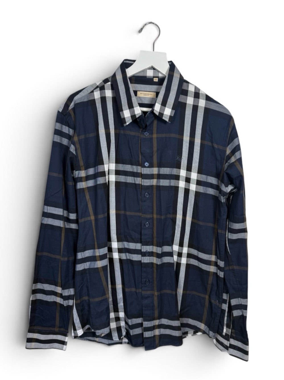 Burberry Brit Men’s Classic Slim Navy Blue Plaid Button-front Shirt M-410 Sz XL